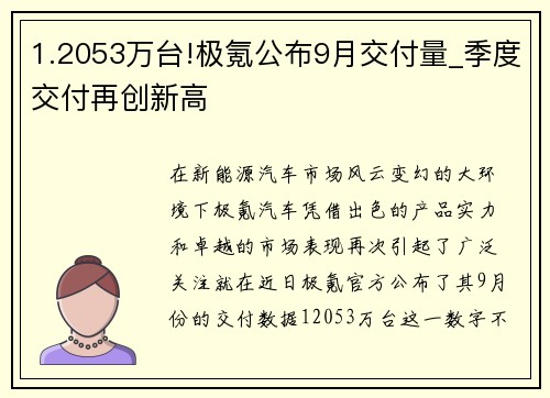 1.2053万台!极氪公布9月交付量_季度交付再创新高