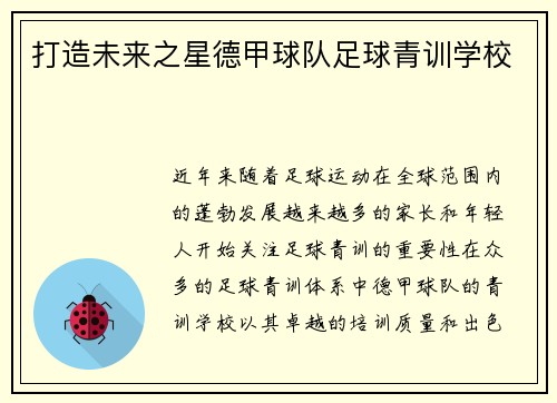 打造未来之星德甲球队足球青训学校