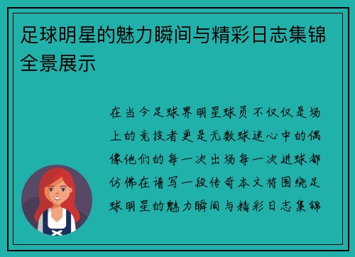 足球明星的魅力瞬间与精彩日志集锦全景展示